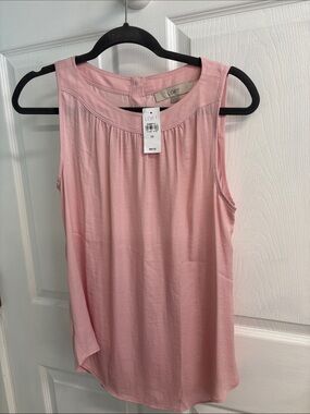 LOFT Soft Pink Sleeveless Pleat-Neck Tank Top